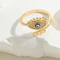 Vintage Style Simple Style Devil's Eye Copper Plating Inlay Zircon 14k Gold Plated Open Rings sku image 4