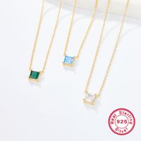 Elegant Luxurious Square Sterling Silver Plating Inlay Zircon 18k Gold Plated Pendant Necklace main image 7