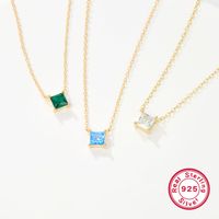 Elegant Luxurious Square Sterling Silver Plating Inlay Zircon 18k Gold Plated Pendant Necklace main image 6