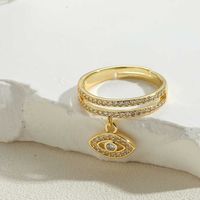 Vintage Style Simple Style Devil's Eye Copper Plating Inlay Zircon 14k Gold Plated Open Rings sku image 6