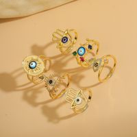 Vintage Style Simple Style Palm Copper Plating Inlay Zircon 14k Gold Plated Open Rings main image 1