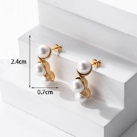 1 Pair Vintage Style Simple Style C Shape Water Droplets Bow Knot Plating Inlay Stainless Steel Pearl Zircon 18k Gold Plated Ear Studs main image 3