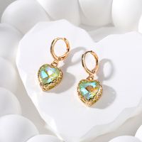 1 Pair Vintage Style Simple Style Heart Shape Inlay Alloy Glass Opal Drop Earrings sku image 1