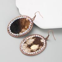 1 Pair Retro Ethnic Style Oval Leopard Inlay Pu Leather Alloy Rhinestones Drop Earrings main image 4