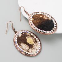 1 Pair Retro Ethnic Style Oval Leopard Inlay Pu Leather Alloy Rhinestones Drop Earrings main image 6