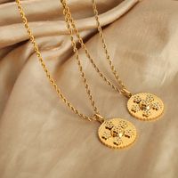 Casual Elegant Simple Style Flower Titanium Steel Plating Inlay Artificial Diamond 18k Gold Plated Pendant Necklace main image 7