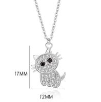 Cute Cat Sterling Silver Polishing Plating Inlay Zircon Pendant Necklace main image 2