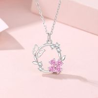 Einfacher Stil Klassischer Stil Blume Kranz Schmetterling Sterling Silber Inlay Zirkon Halskette Mit Anhänger main image 1