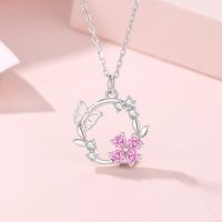 Simple Style Classic Style Flower Wreath Butterfly Sterling Silver Inlay Zircon Pendant Necklace main image 1