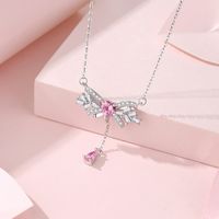 Simple Style Tassel Bow Knot Sterling Silver Inlay Zircon Pendant Necklace main image 4