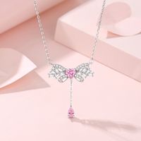 Simple Style Tassel Bow Knot Sterling Silver Inlay Zircon Pendant Necklace main image video