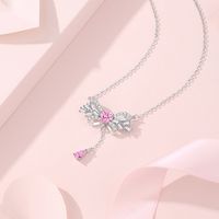 Simple Style Tassel Bow Knot Sterling Silver Inlay Zircon Pendant Necklace main image 5