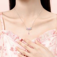 Simple Style Tassel Bow Knot Sterling Silver Inlay Zircon Pendant Necklace main image 3