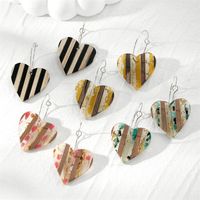 1 Pair Casual Simple Style Heart Shape Printing Wood Drop Earrings main image 1