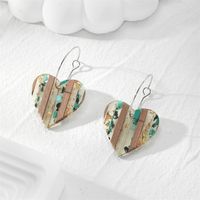 1 Pair Casual Simple Style Heart Shape Printing Wood Drop Earrings main image 4