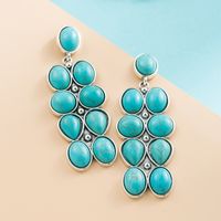 1 Pair Elegant Luxurious Oval Inlay Alloy Turquoise Drop Earrings main image 7