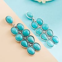1 Pair Elegant Luxurious Oval Inlay Alloy Turquoise Drop Earrings main image 5