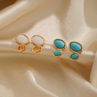 1 Pair Elegant Simple Style Geometric Inlay Copper Resin Turquoise 18k Gold Plated Ear Studs main image 4