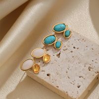 1 Pair Elegant Simple Style Geometric Inlay Copper Resin Turquoise 18k Gold Plated Ear Studs main image 6