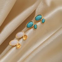 1 Pair Elegant Simple Style Geometric Inlay Copper Resin Turquoise 18k Gold Plated Ear Studs main image 7
