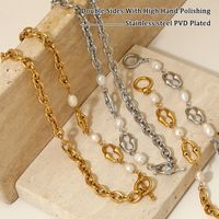 304 Stainless Steel Freshwater Pearl 16K Gold Plated White Gold Plated Gold Plated IG Style Simple Style Classic Style Polishing Plating Solid Color Bracelets Necklace main image 5