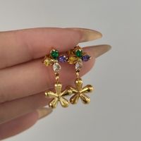 1 Pair Ig Style Basic Leaf Flower Plating Inlay Stainless Steel Zircon 18k Gold Plated Drop Earrings main image 3