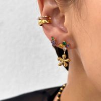 1 Pair Ig Style Basic Leaf Flower Plating Inlay Stainless Steel Zircon 18k Gold Plated Drop Earrings main image 1