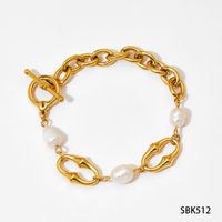304 Stainless Steel Freshwater Pearl 16K Gold Plated White Gold Plated Gold Plated IG Style Simple Style Classic Style Polishing Plating Solid Color Bracelets Necklace sku image 2