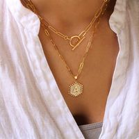 Simple Style Hexagon Letter Stainless Steel Copper Plating 14k Gold Plated Pendant Necklace main image 9