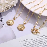 Simple Style Hexagon Letter Stainless Steel Copper Plating 14k Gold Plated Pendant Necklace main image 6