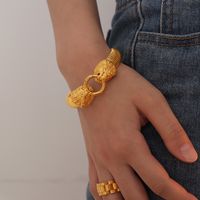 Style Vintage Exagéré Lion Acier Au Titane Placage Plaqué Or 18k Bracelet main image 4