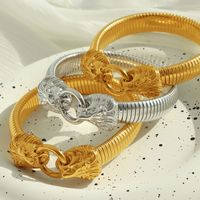 Vintage Style Exaggerated Lion Titanium Steel Plating 18k Gold Plated Bangle main image 6