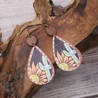 1 Pair Simple Style Classic Style Cactus Sunflower Cattle Patchwork Pu Leather Drop Earrings main image 4