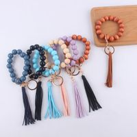 Vintage Style Solid Color Wood Unisex Keychain main image 5