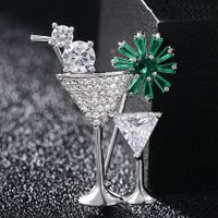 Simple Style Wine Glass Copper Inlay Zircon Women's Brooches main image 1