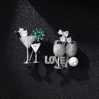 Simple Style Wine Glass Copper Inlay Zircon Women's Brooches main image 3