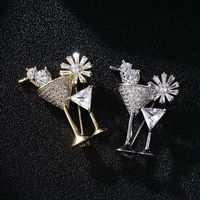 Simple Style Wine Glass Copper Inlay Zircon Women's Brooches main image 2
