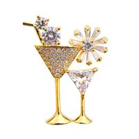 Simple Style Wine Glass Copper Inlay Zircon Women's Brooches sku image 3