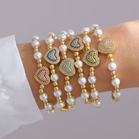 Ig Style Sweet Heart Shape Copper Pearl Plating Inlay Zircon 18k Gold Plated Bracelets main image 1