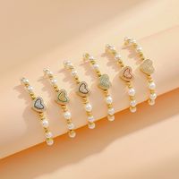 Ig Style Sweet Heart Shape Copper Pearl Plating Inlay Zircon 18k Gold Plated Bracelets main image 5
