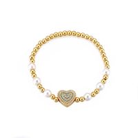 Ig Style Sweet Heart Shape Copper Pearl Plating Inlay Zircon 18k Gold Plated Bracelets sku image 4