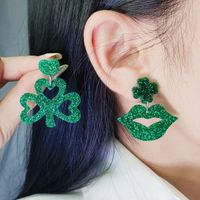 1 Pair Casual Simple Style Shamrock Lips Four Leaf Clover Arylic Drop Earrings main image 3