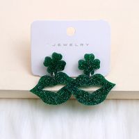 1 Pair Casual Simple Style Shamrock Lips Four Leaf Clover Arylic Drop Earrings sku image 2