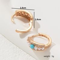 1 Pair Sweet Shiny Round Inlay Copper Pearl Zircon 18K Gold Plated Earrings sku image 2