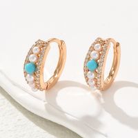 1 Pair Sweet Shiny Round Inlay Copper Pearl Zircon 18K Gold Plated Earrings main image 1