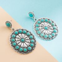 1 Pair Retro Flower Inlay Alloy Turquoise Drop Earrings main image 5