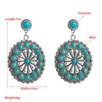 1 Pair Retro Flower Inlay Alloy Turquoise Drop Earrings main image 2