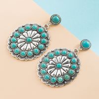 1 Pair Retro Flower Inlay Alloy Turquoise Drop Earrings main image 1