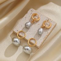 1 Pair Elegant Simple Style Color Block Inlay Resin Freshwater Pearl Copper Resin Pearl 18k Gold Plated Drop Earrings main image 4