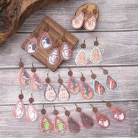 1 Pair Vintage Style Dog Fox Horse Printing Pu Leather Drop Earrings main image 1